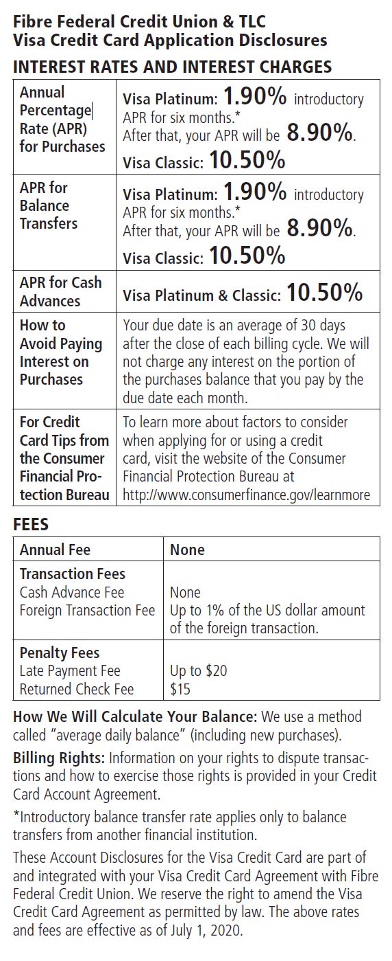 Visa Credit Card Application Disclosures - Fibre FCU
